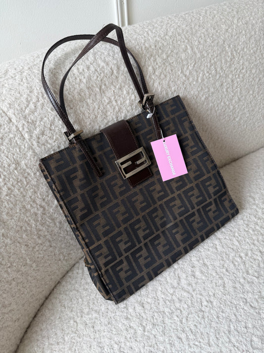 Brown/Black FF Zucca Canvas Tote Bag