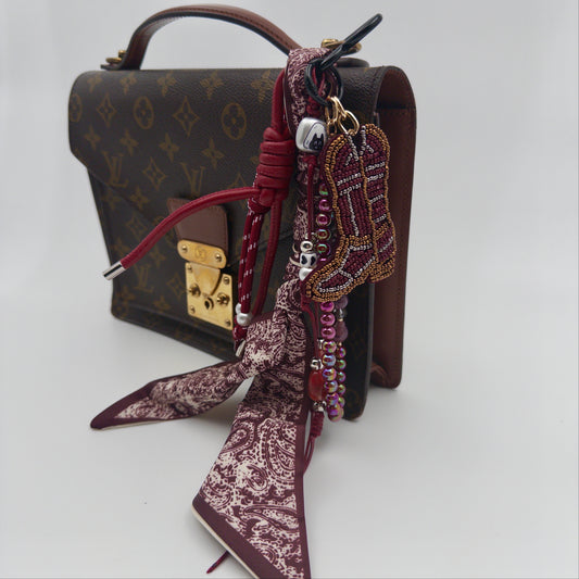 Burgundy Beaded Boot Bag Charm