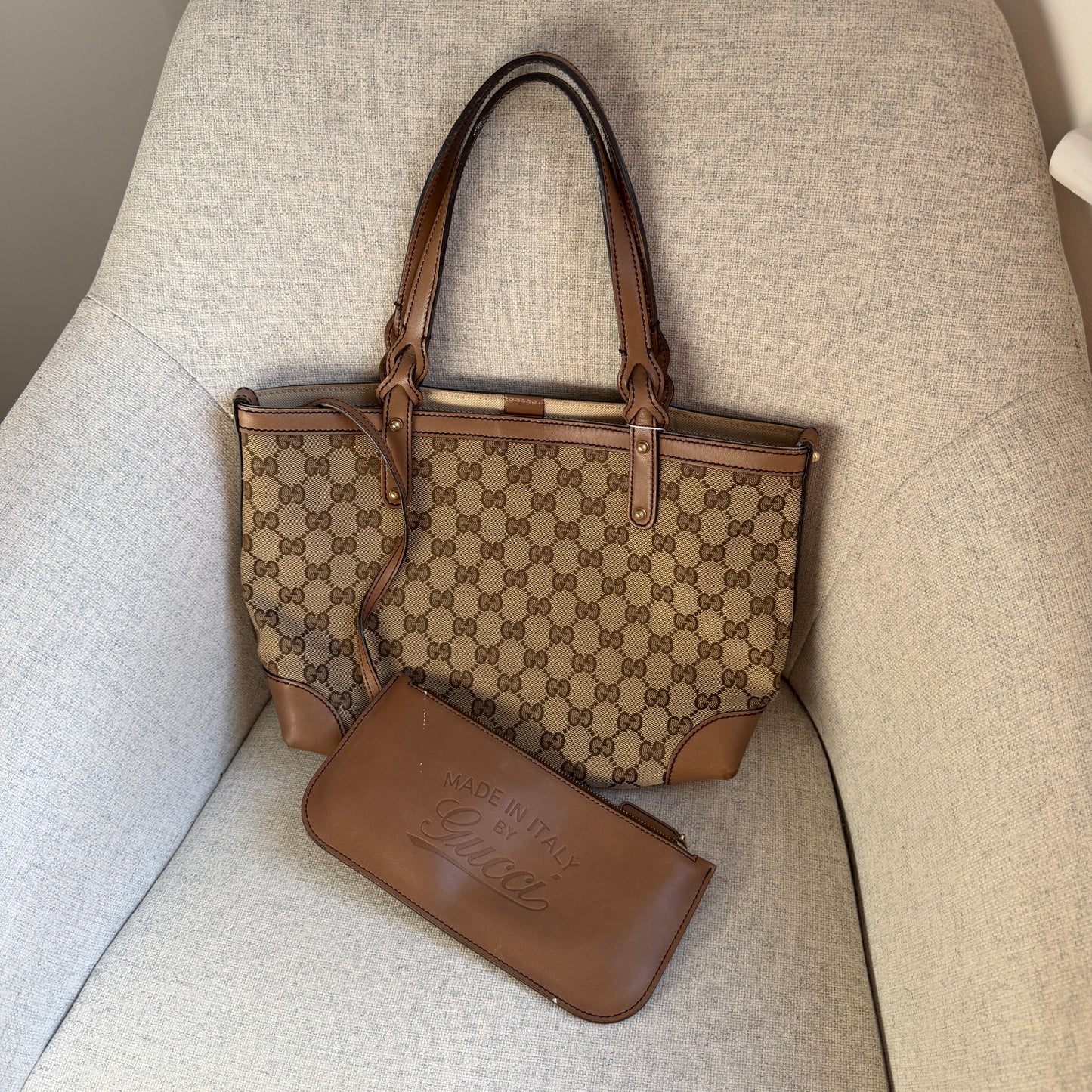 Pre-Owned Brown GG Canvas/Leather Tote Bag