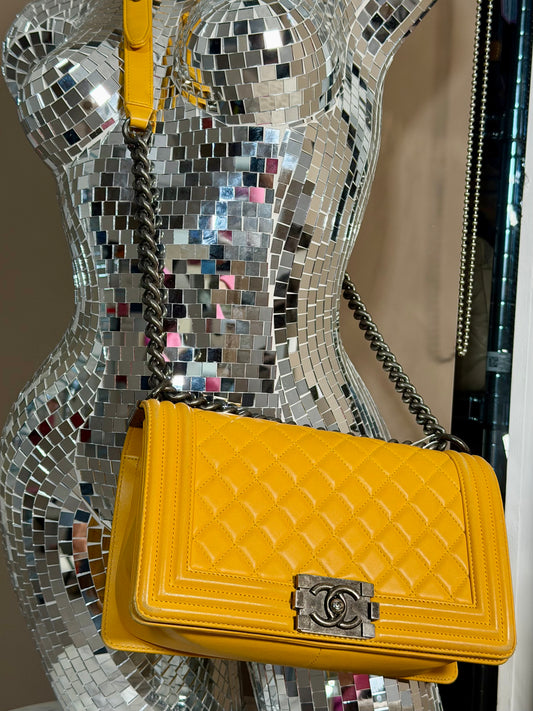 Pre-Owned Yellow 'Boy' Lambskin Leather Handbag