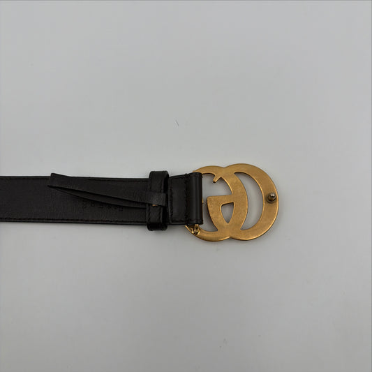 Pre-Owned Black GG Leather Belt (80)