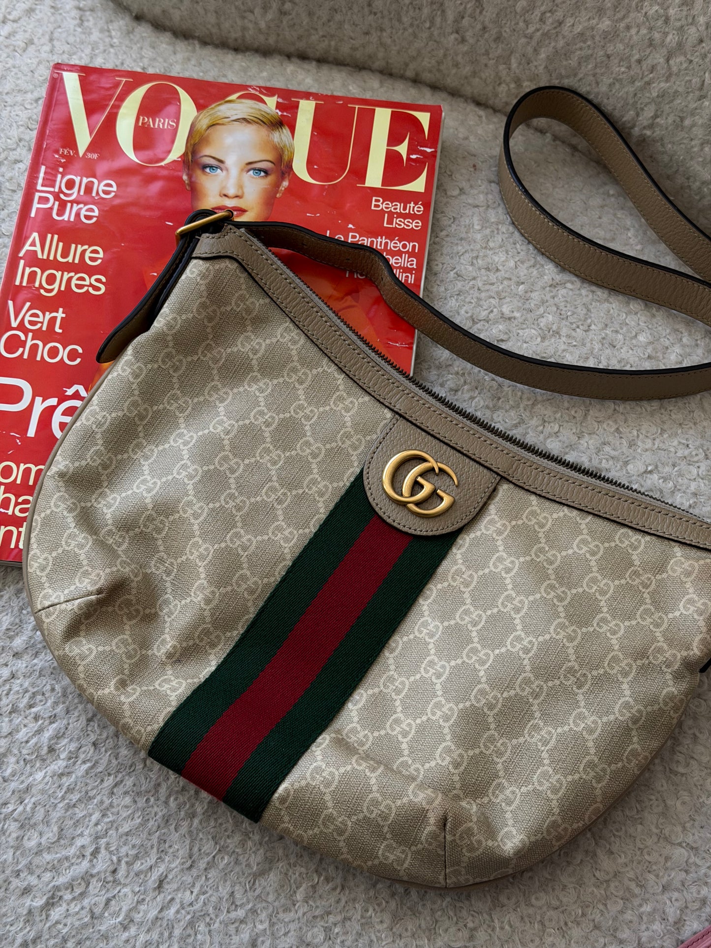 Pre-Owned Beige GG Supreme Canvas Tricolour Crossbody Bag