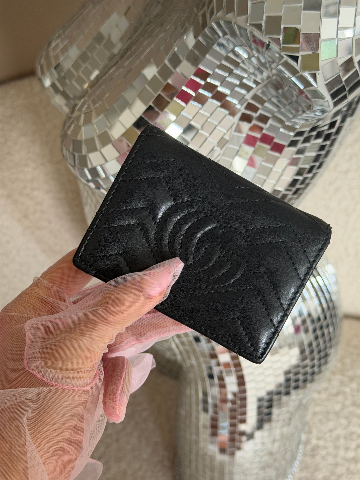 Pre-Owned Black Leather Marmont Wallet