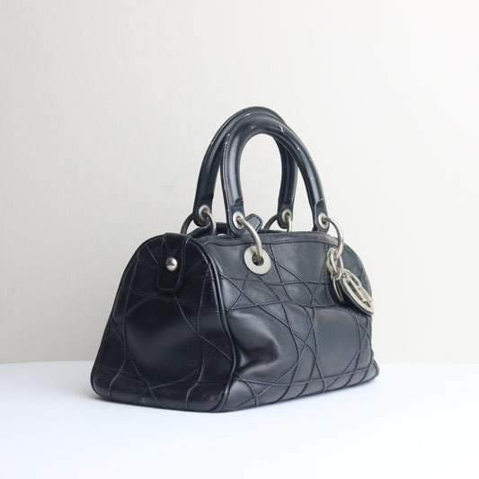 00s Black Cannage Quilted Leather Bowling Bag