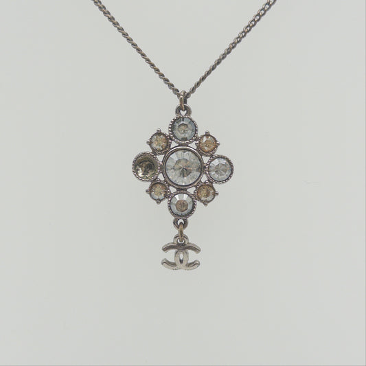 Pre-Owned Square Gemstone Silver-Tone Metal Necklace