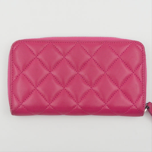 Pre-Owned Hot Pink Matelassé Lambskin Leather Zip Wallet