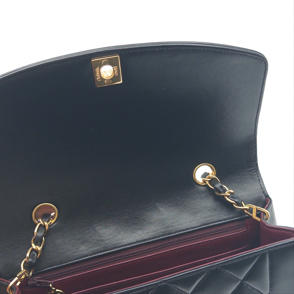 Pre-Owned Black Lambskin Diana Crossbody Bag