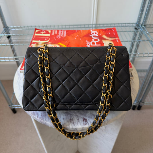 Pre-Owned Black Lambskin Small Classic Double Flap 24KGHW