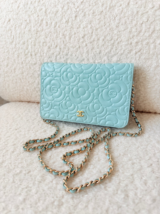 2020 Camellia Full Flap Wallet on Chain
