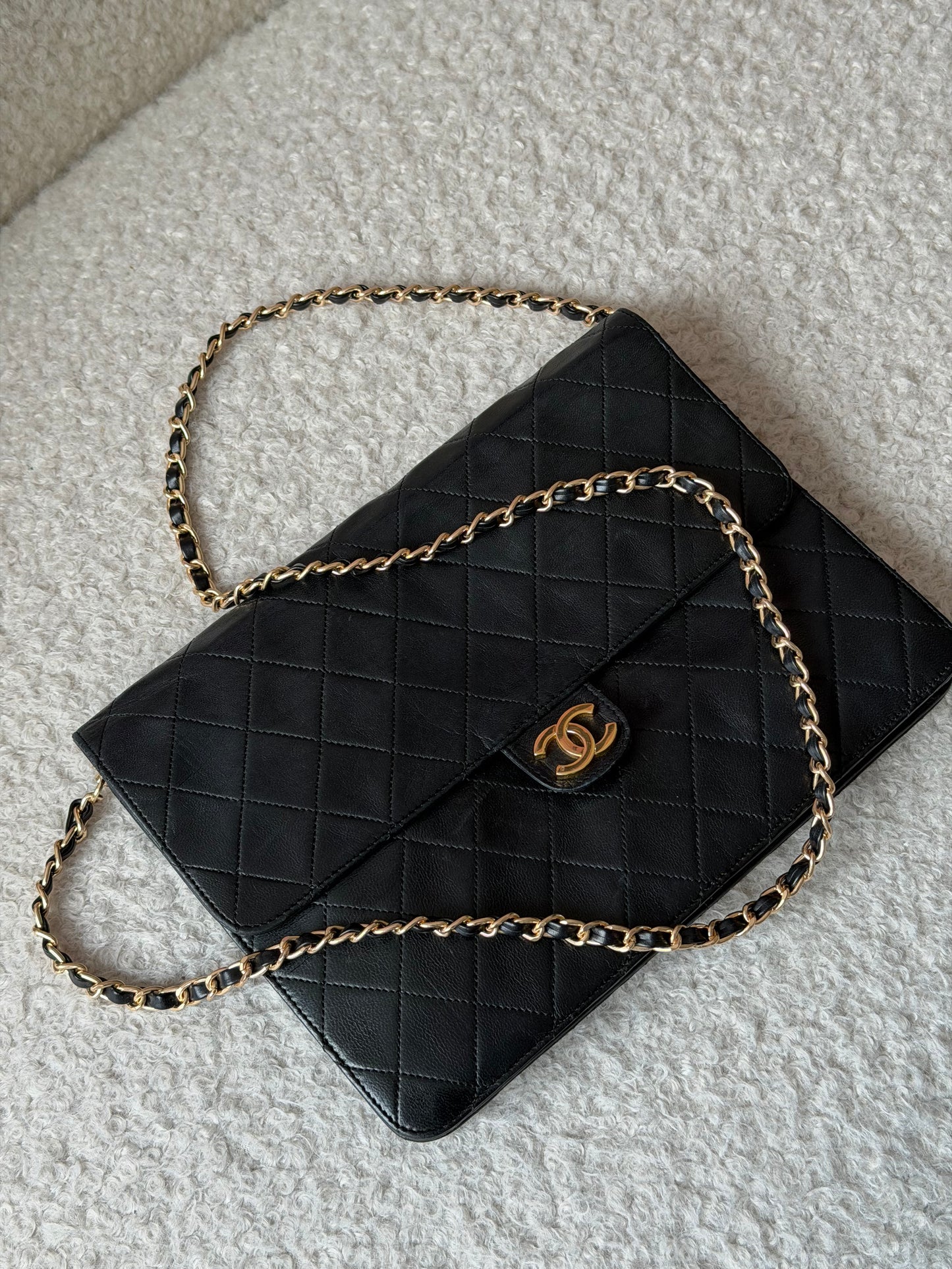 Black Leather & Gold Crossbody Chain