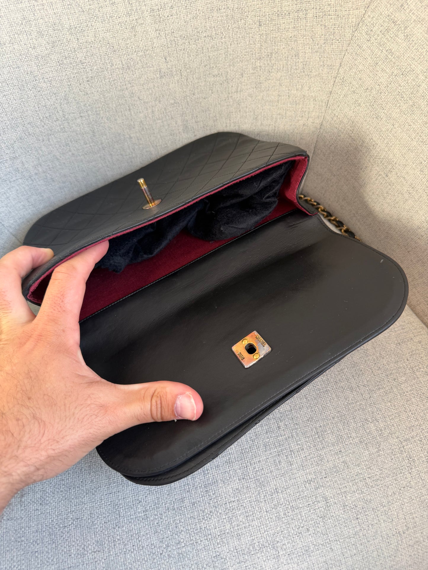 Pre-Owned Black Matelassé Lambskin Halfmoon Double Flap
