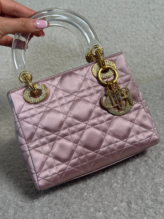 Pre-Owned Pink Fabric Small Lady Dior w/Diamonds