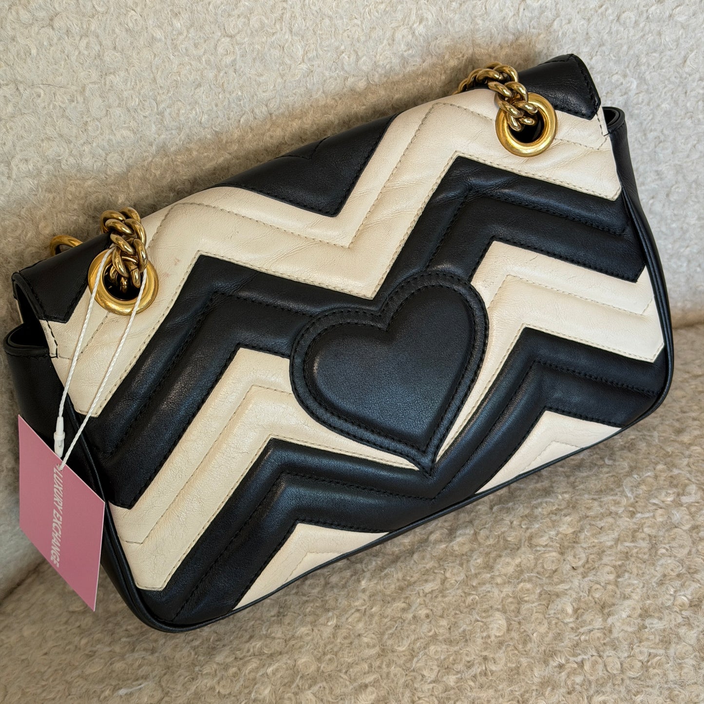 Pre-Owned Black/White GG Marmont Leather Crossbody Bag