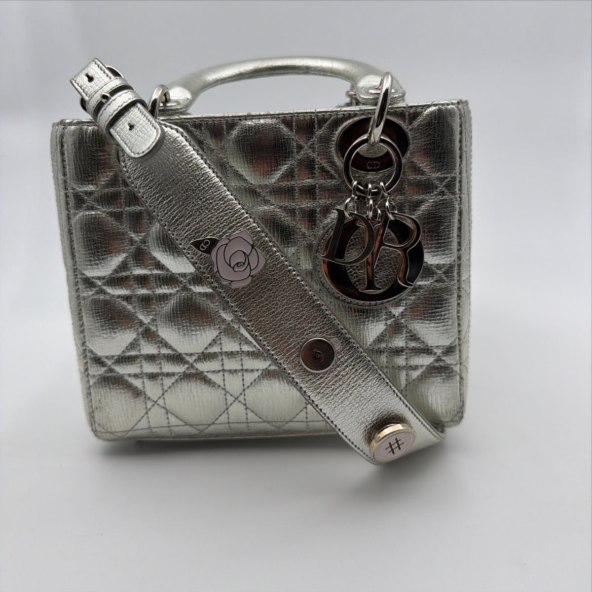 Pre-Owned Silver Metallic Small Lady Dior
