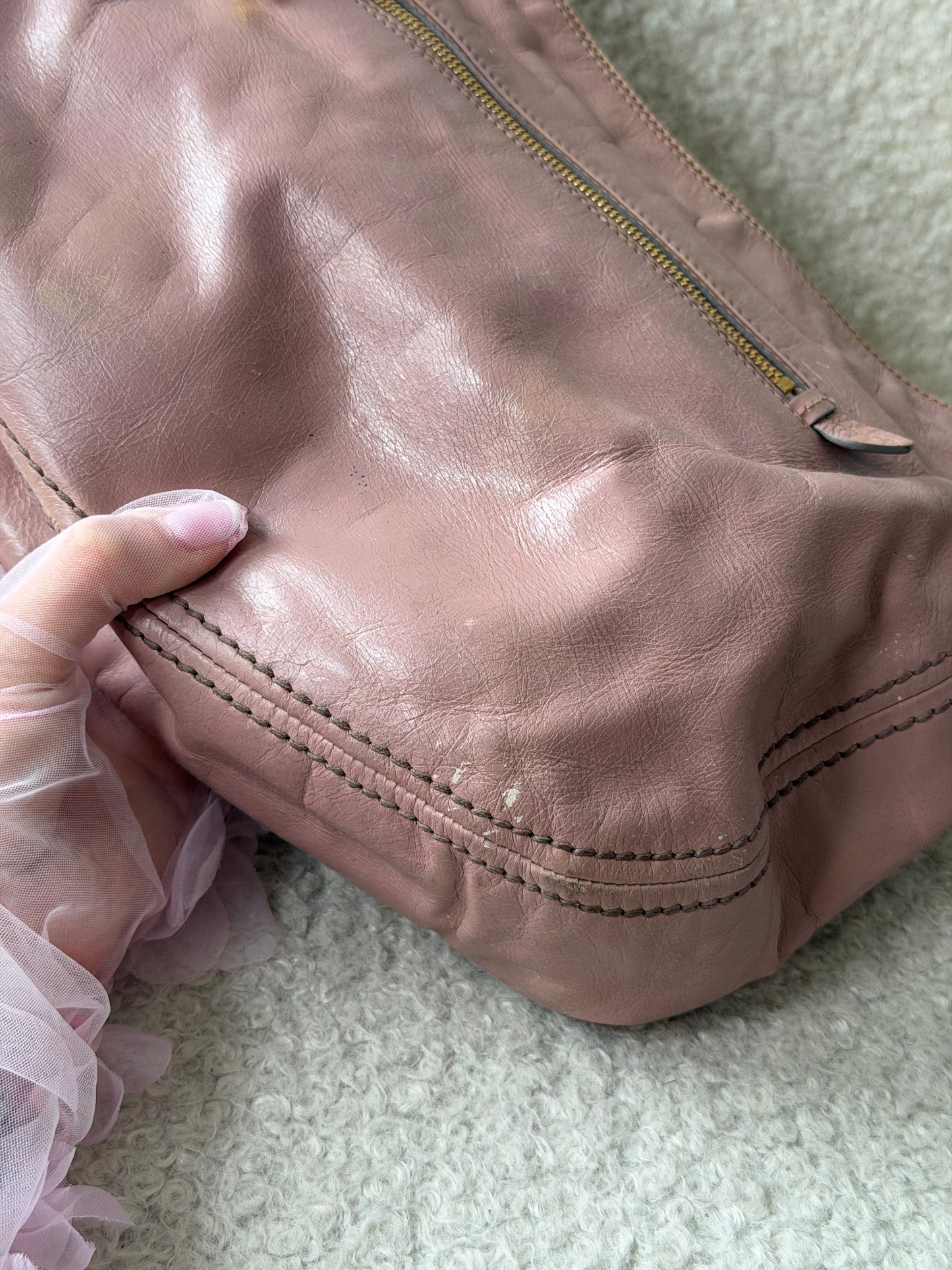 Pink Leather Hobo Shoulder Bag - Pre-Owned