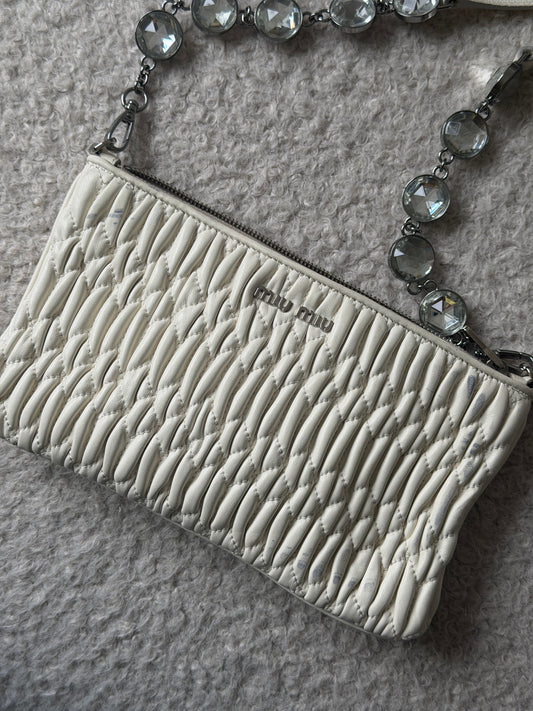 White Nappa Leather Crossbody Gemstone Strap
