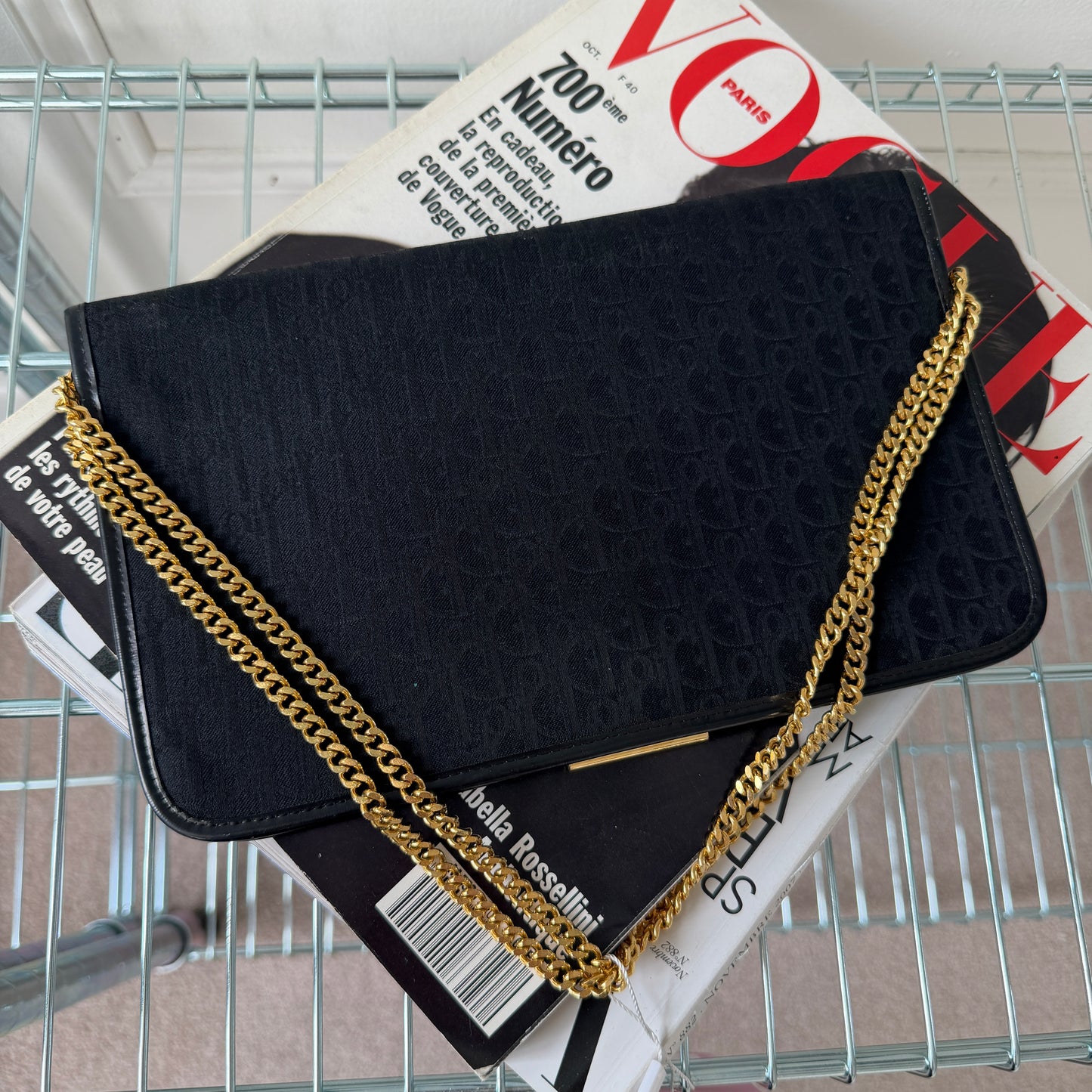 Pre-Owned Black DIOR Monogram Canvas Shoulder Bag