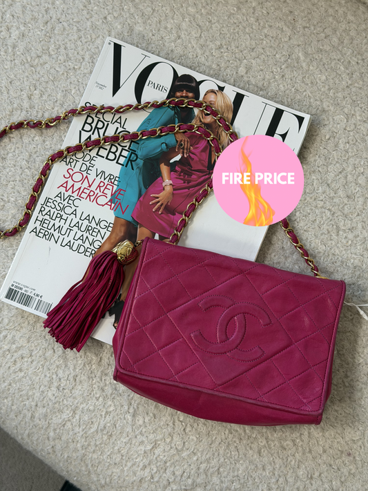 Pre-Owned Pink Matelassé Lambskin Flap Shoulder Bag