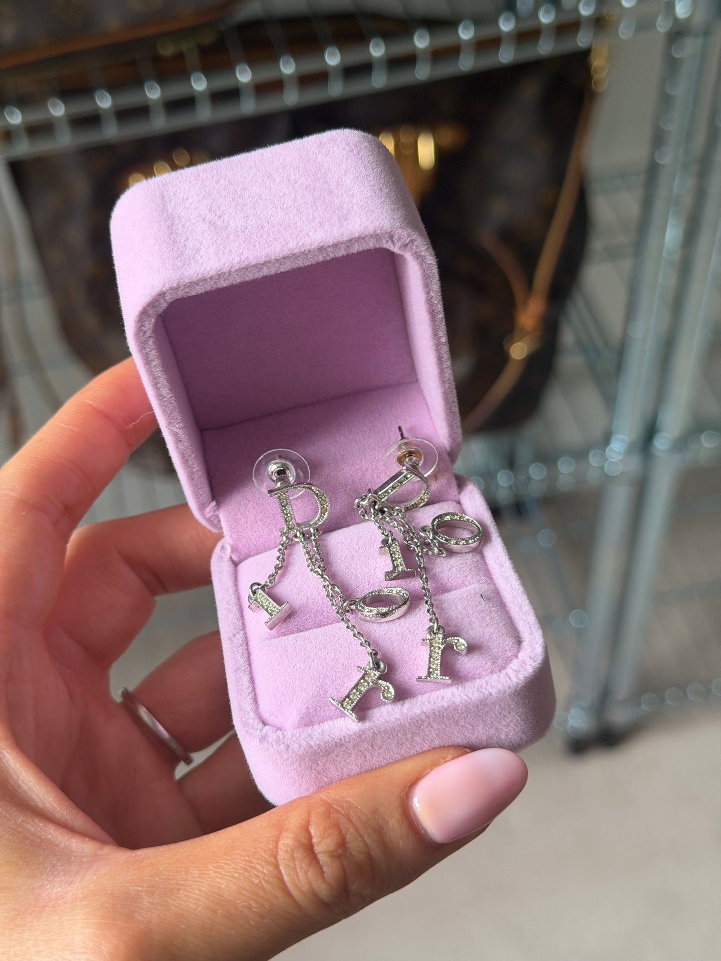 Pre-Owned Spell-Out D.I.O.R. Silver-Tone Metal Earrings