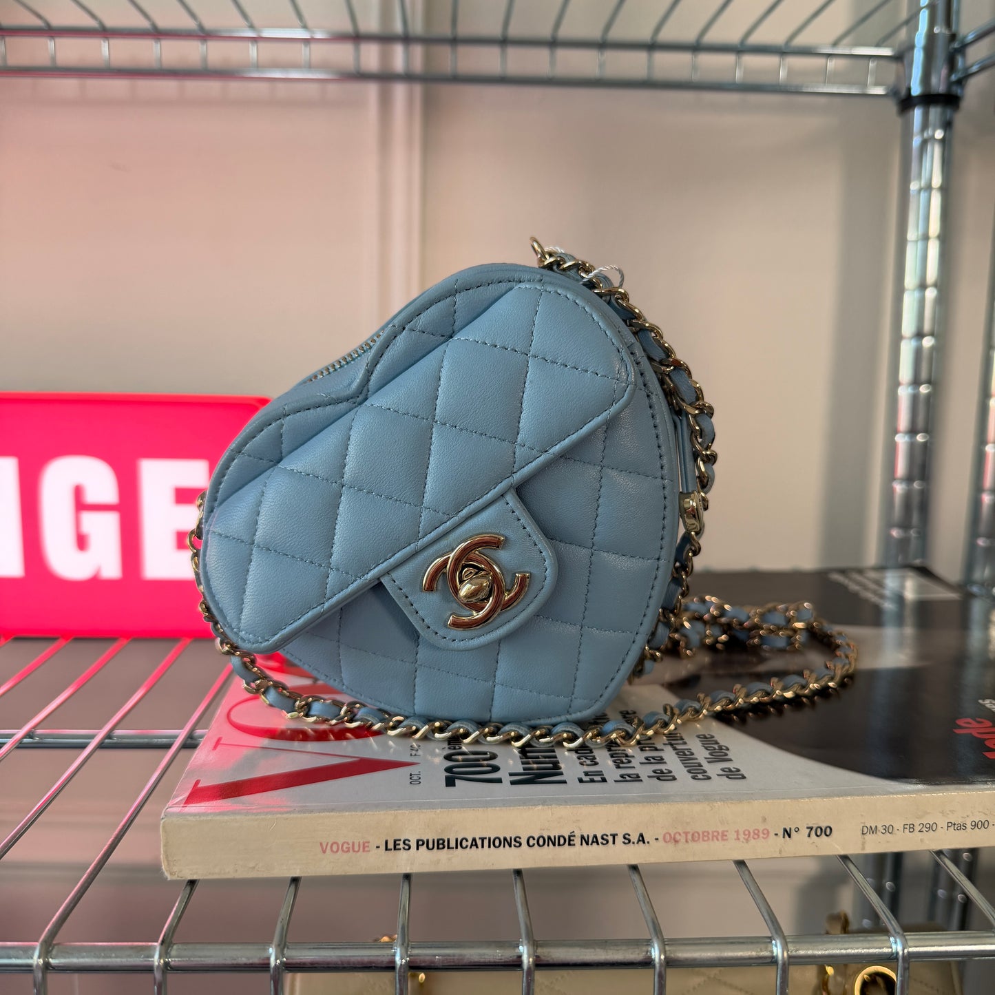 Pre-Owned Blue 'Heart' Lambskin Leather Crossbody Bag