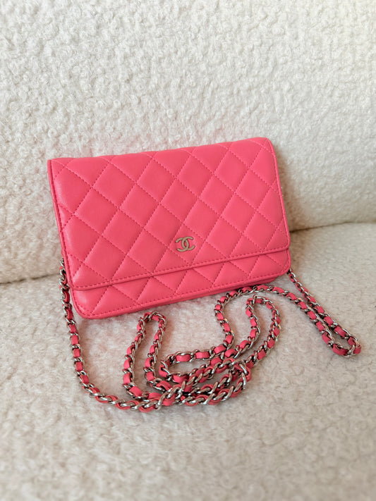 2012 Lambskin Pink Wallet On Chain Silver Hardware