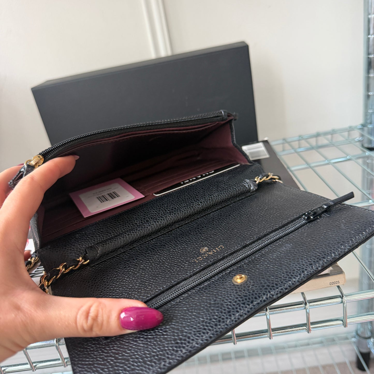 Pre-Owned Black Caviar Leather Wallet on Chain
