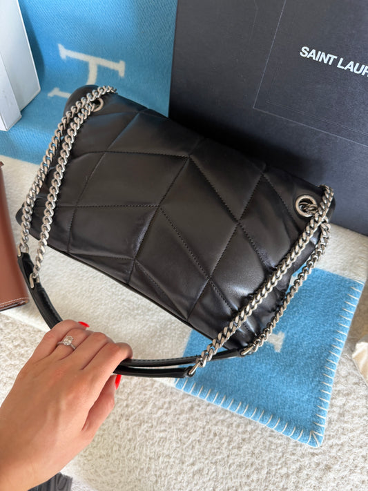 Pre-Owned Black Shiny Lambskin Leather Crossbody Bag