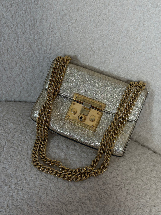 Pre-Owned Gold Metallic Leather Crossbody Bag