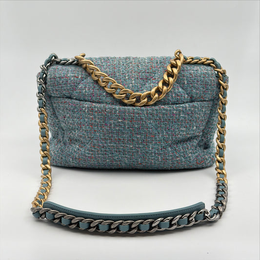 Pre-Owned Blue Tweed '19' Crossbody Single Flap Bag