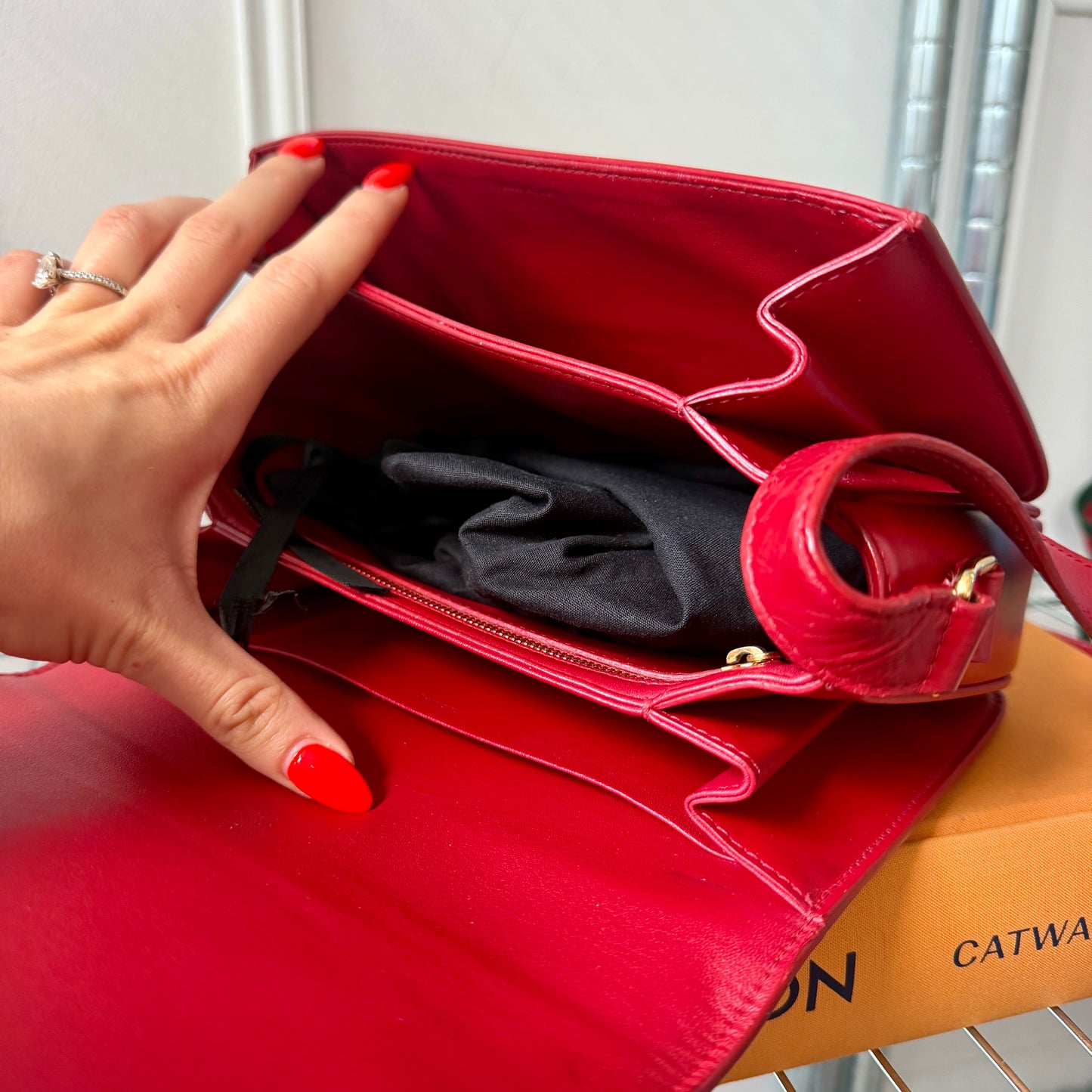 Pre-Owned Red Box Leather Triomphe Crossbody Bag