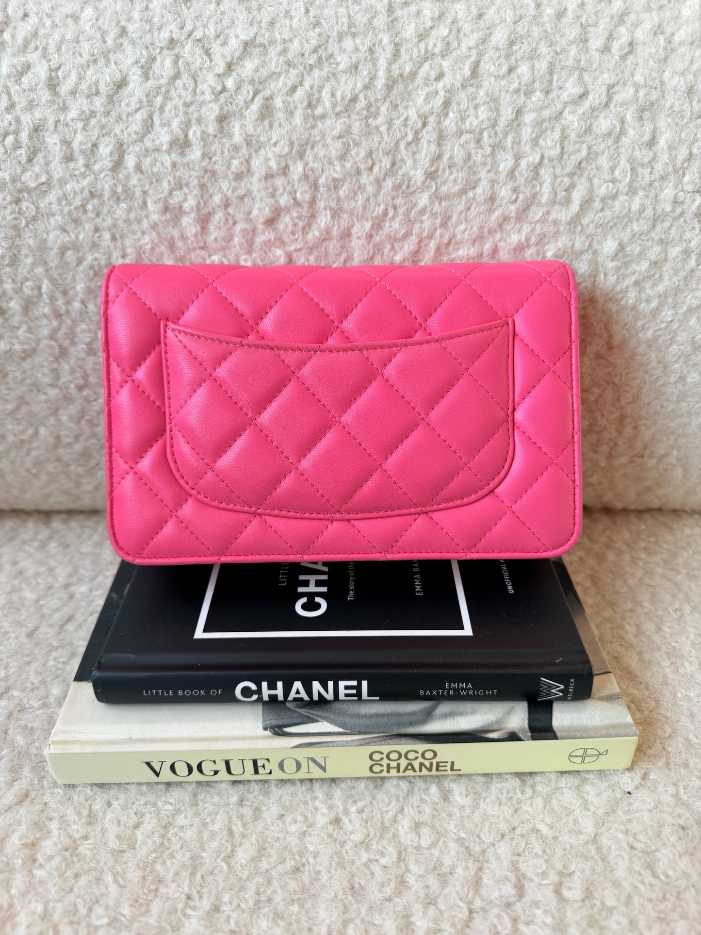 2019 Pink Quilted Lambskin Wallet on Chain Silver Hardware with Glitter CC