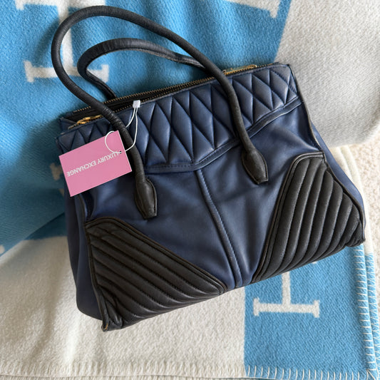 Pre-Owned Blue Leather Motocross Tote Bag