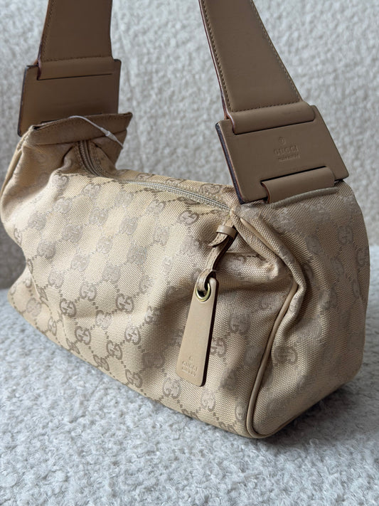 Beige GG Canvas Hobo Shoulder Bag