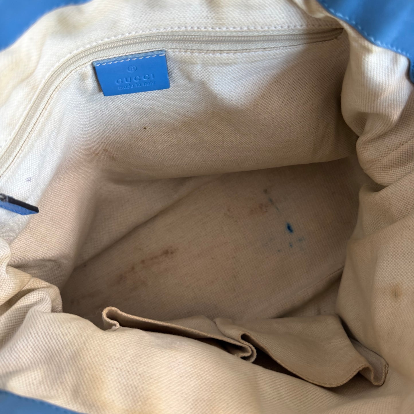 Pre-Owned Blue GG Canvas/Leather Sukey Crossbody Tote Bag
