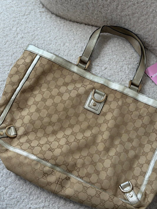 Beige/Metallic GG Canvas Tote Bag