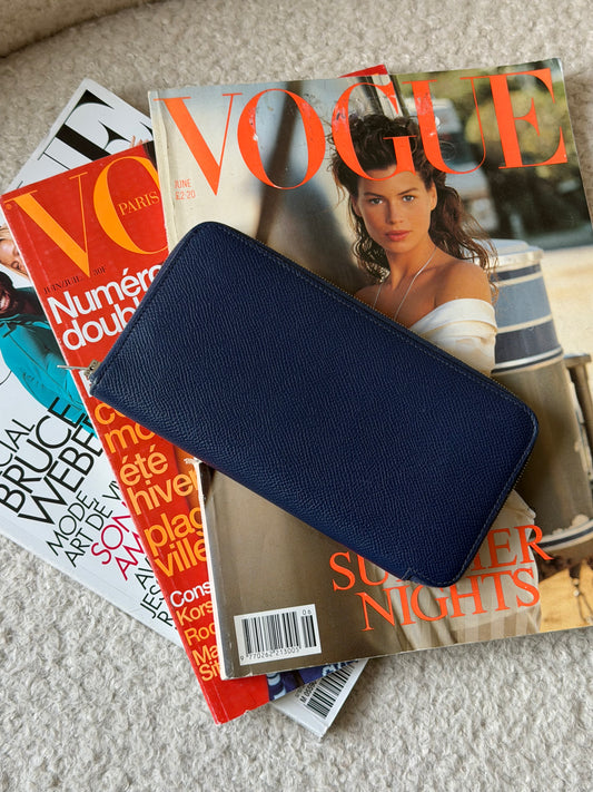 Pre-Owned Blue Leather Zip Wallet