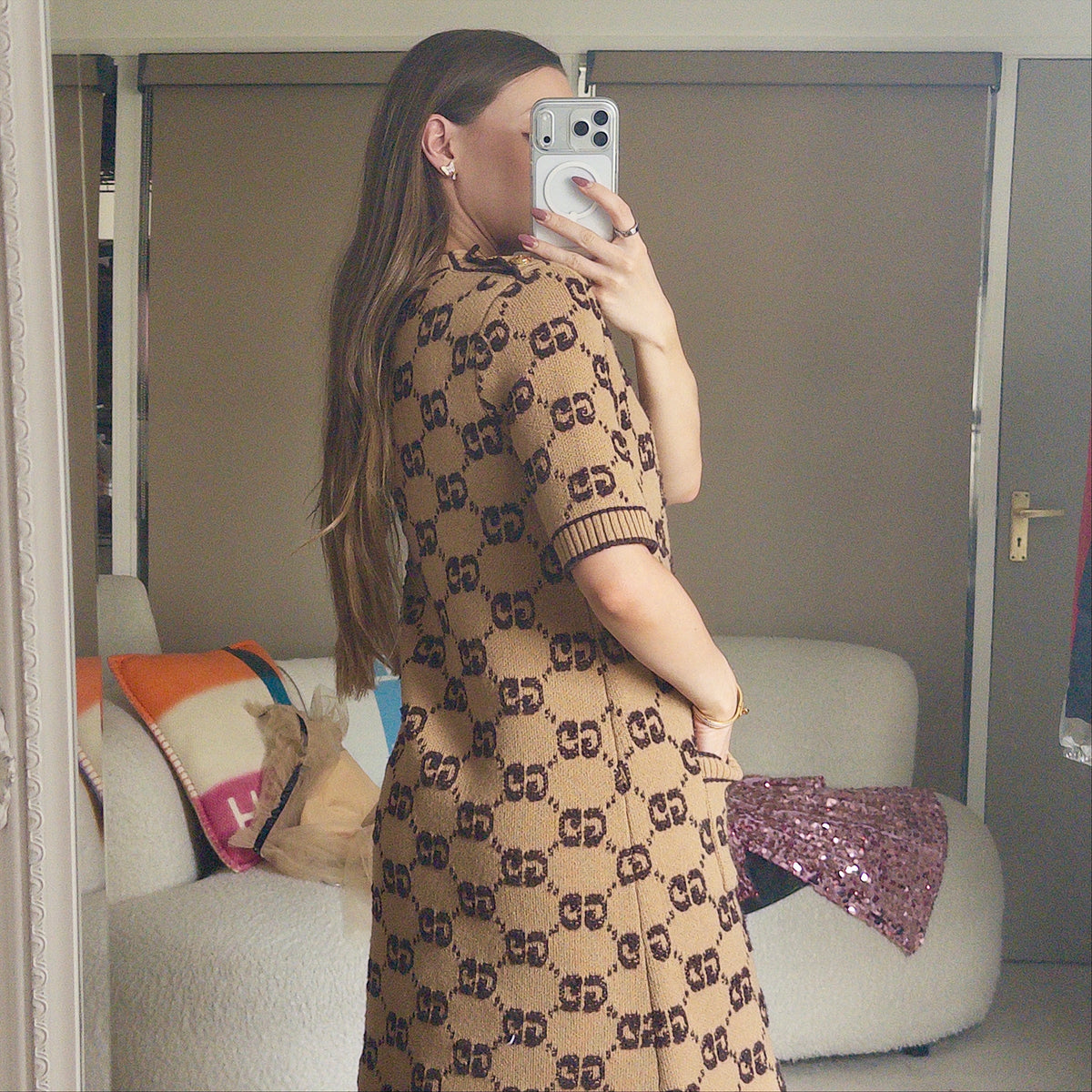 Pre-Owned Gold GG Wool Dress (M)