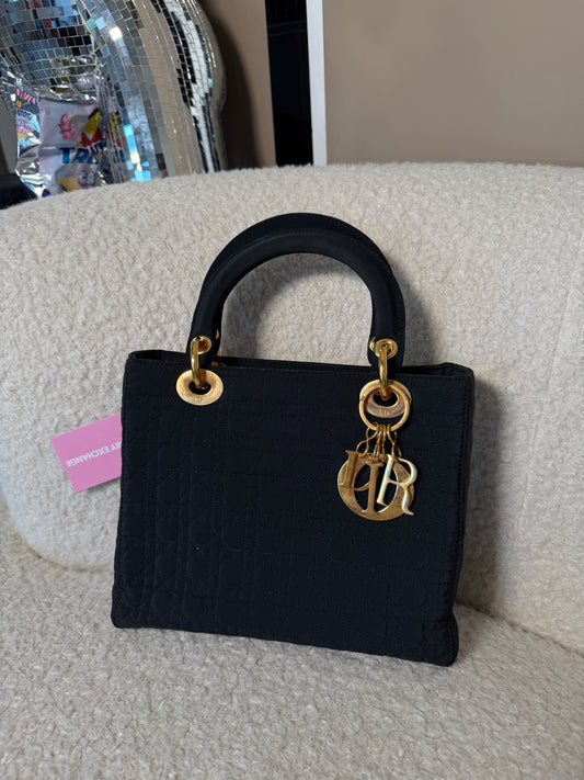 Pre-Owned Black Matelassé Cotton Medium Lady Dior