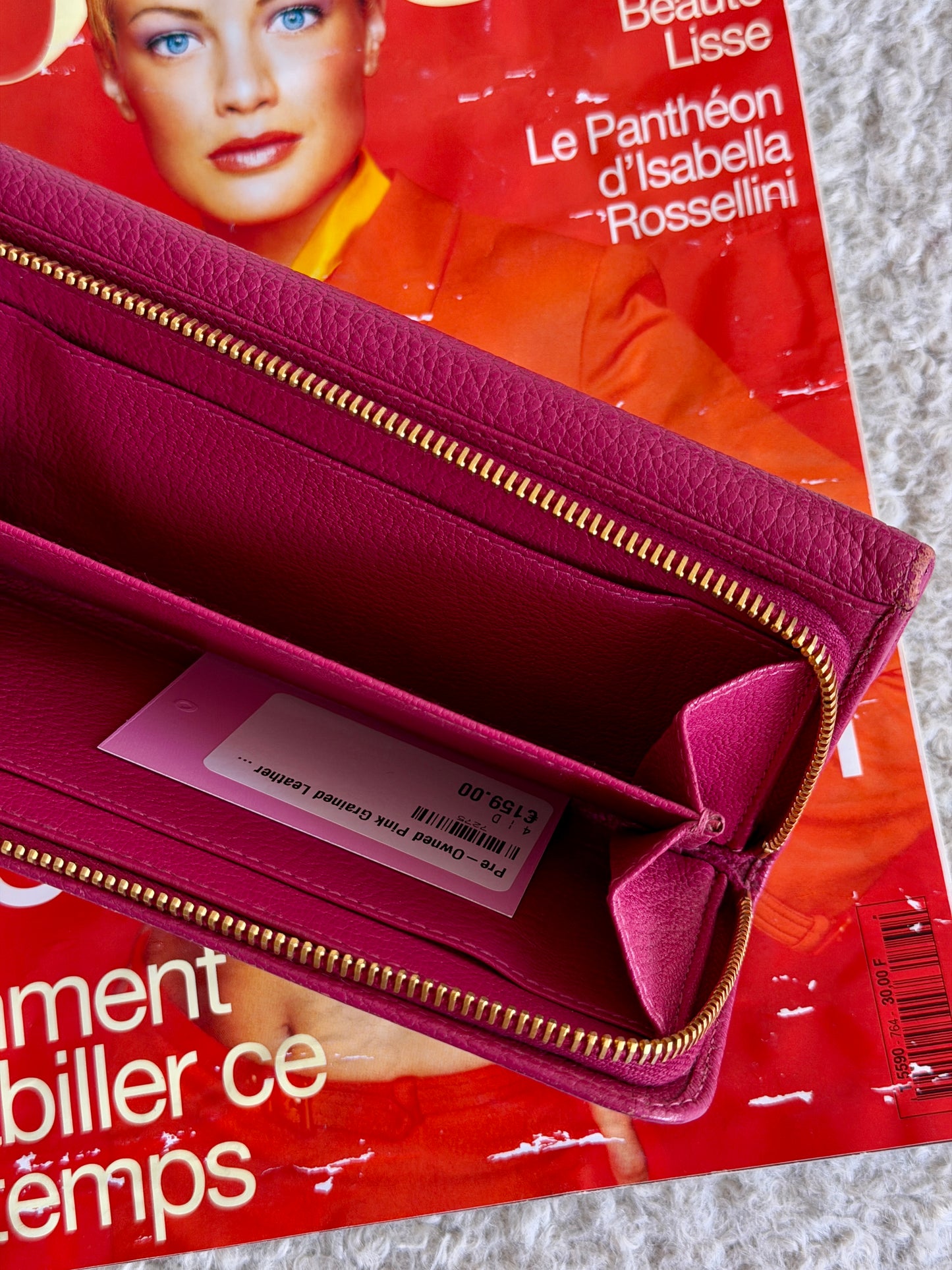 Pre-Owned Pink Grained Leather Zip Wallet
