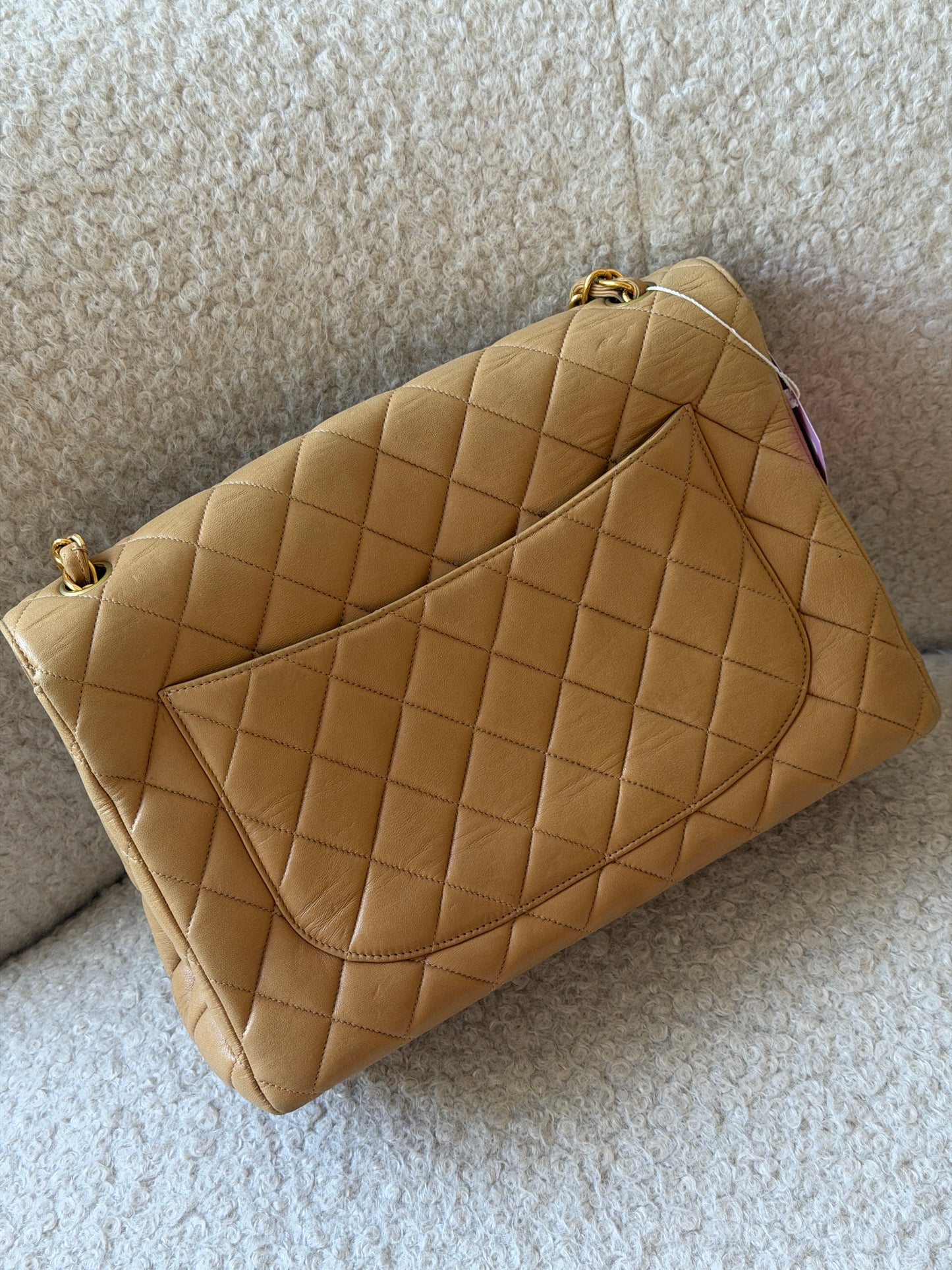 Beige Lambskin Leather Jumbo Single