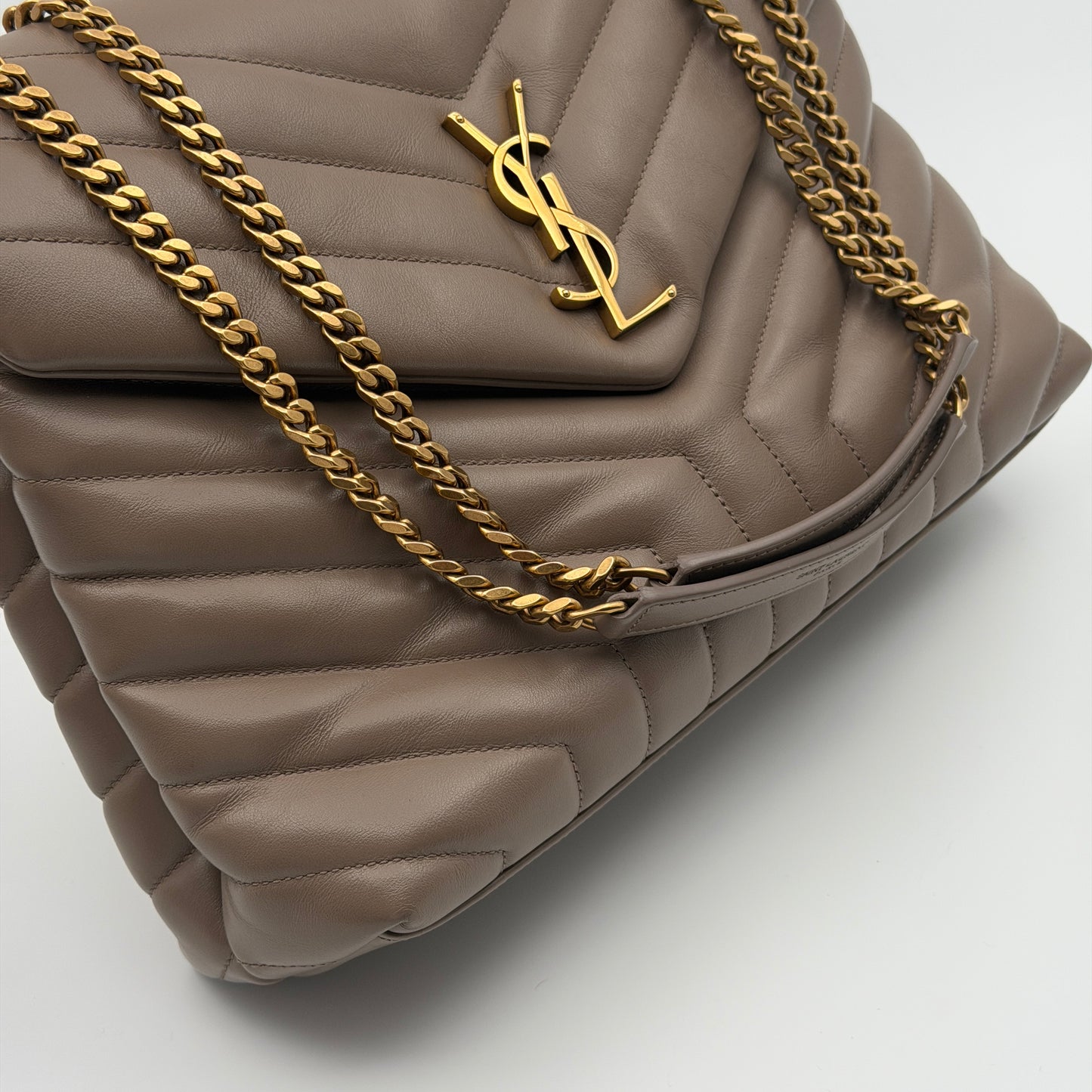 Pre-Owned Taupe Large 'Lou Lou' Lambskin Crossbody Bag