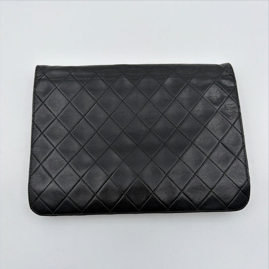 Pre-Owned Black Lambskin Single Flap Shoulder Bag