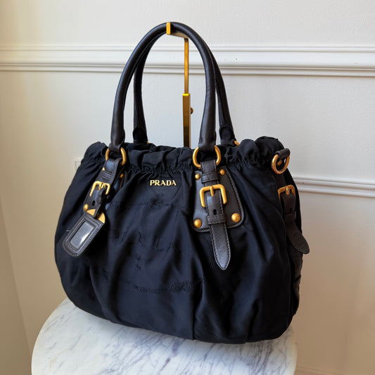 2000s Vintage Two Way Black Nylon Tote Bag