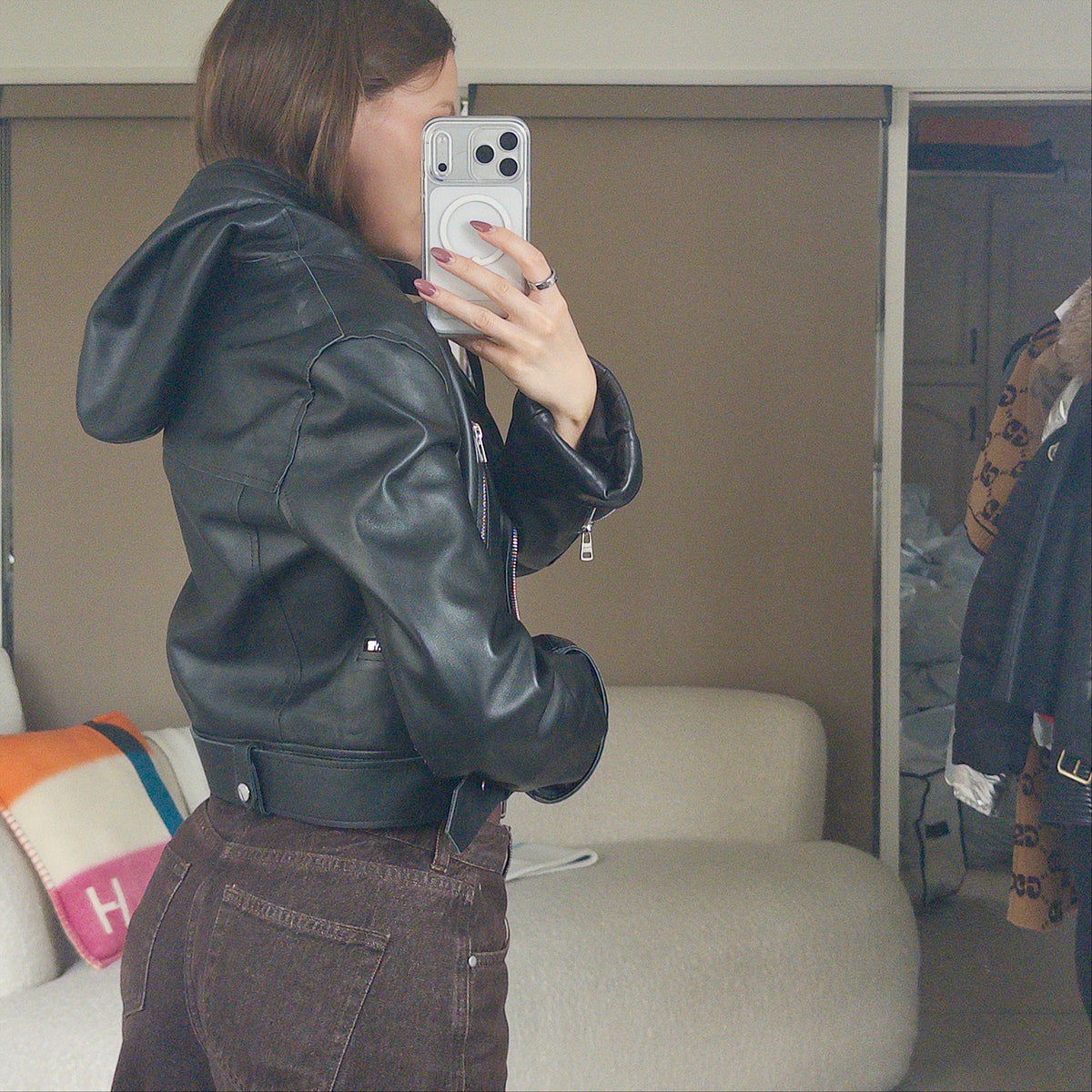 Pre-Owned Black Leather Jacket (UK8)