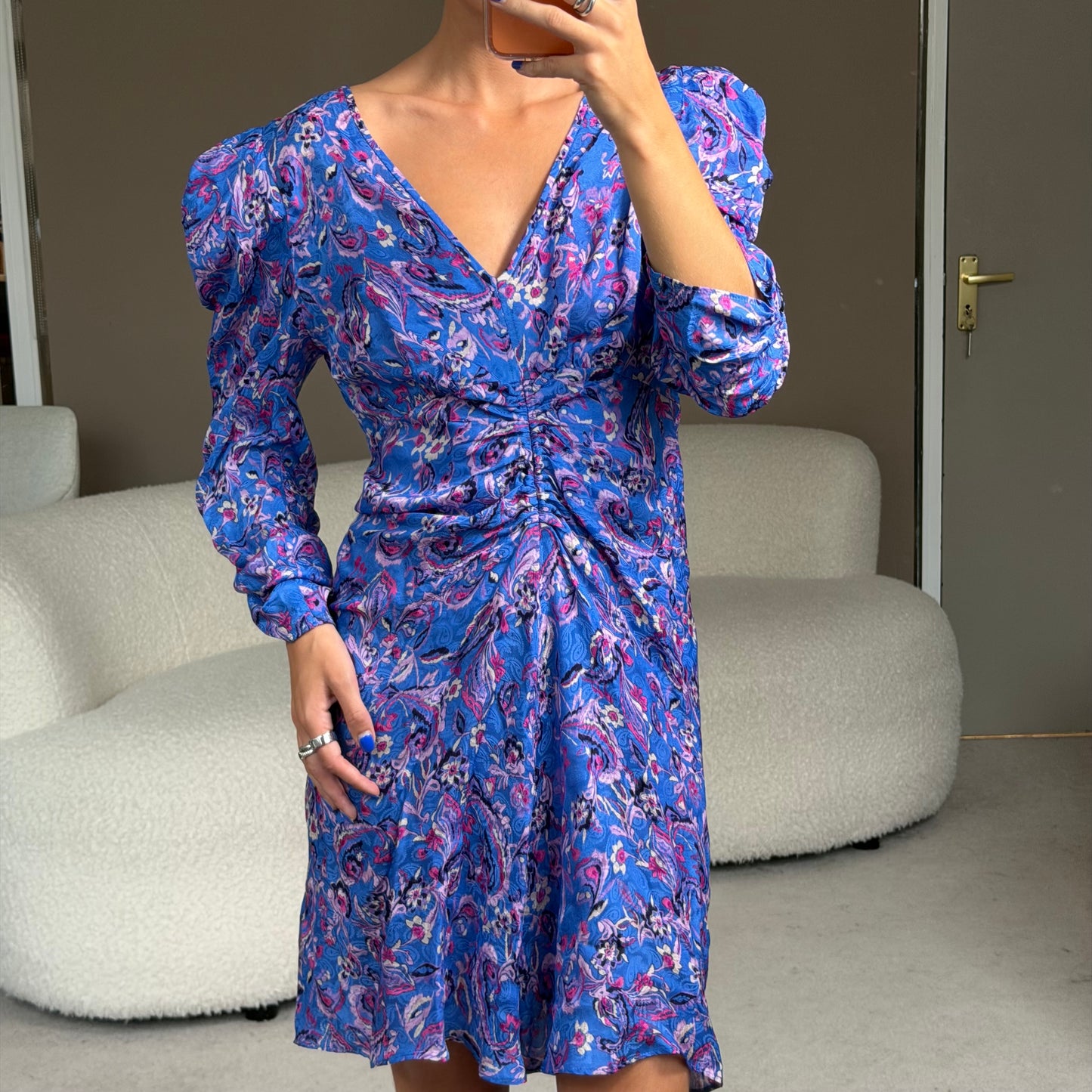 Purple Floral Viscose/ Silk Dress Size 40 Very Good