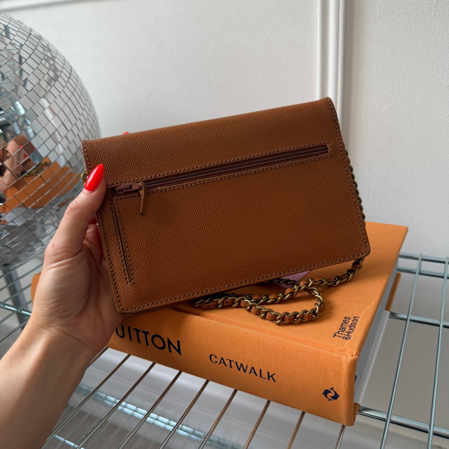 Pre-Owned Tan Caviar Leather Wallet on Chain