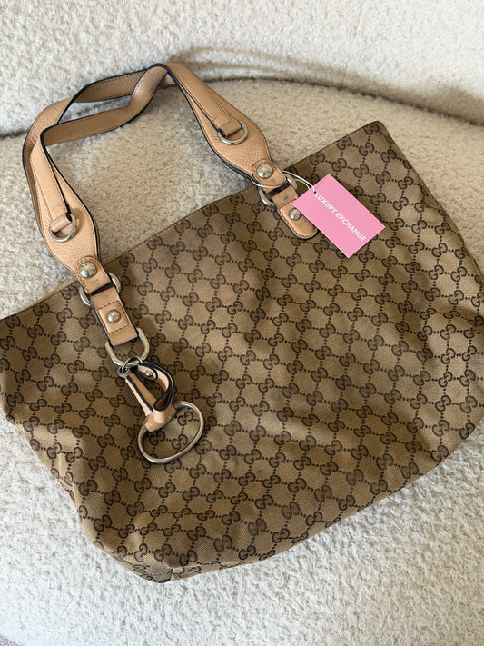 Pre-Owned Beige/Pink GG Canvas Shopper Tote