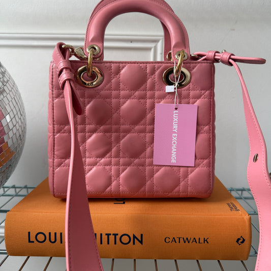 Pre-Owned Light Pink Cannage Lambskin Lady Dior Handbag