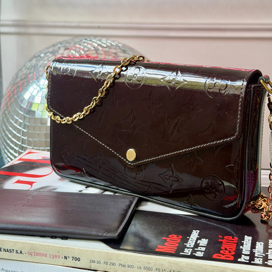 Pre-Owned Bordeaux Monogram Vernis Leather Wallet on Chain