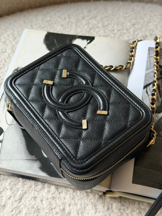 Black Caviar Leather Vanity On Chain